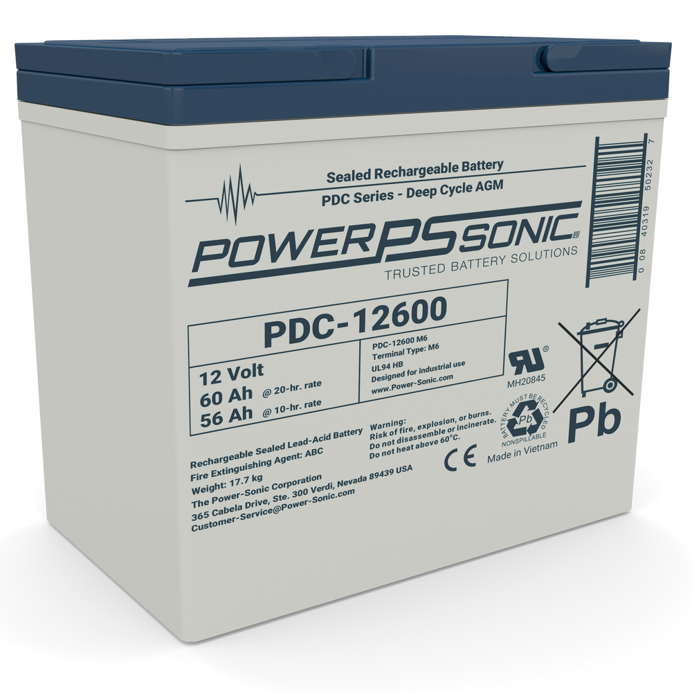 Power-Sonic PDC-12600 12V 60Ah Deep Cycle AGM Rechargeable Battery
