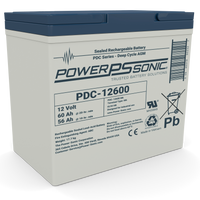 Power‑Sonic PDC‑12600 12V 60Ah deep cycle AGM rechargeable battery with durable casing and reliable performance