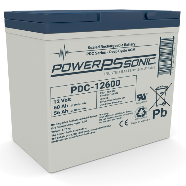 Power-Sonic PDC-12600 12V 60Ah Deep Cycle AGM Rechargeable Battery