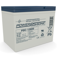 Power‑Sonic PDC‑12800 12V 80Ah sealed AGM deep cycle battery with grey casing and blue top