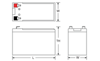 Technical drawing of Power Sonic PDC‑1285 12V 8.5Ah deep cycle AGM rechargeable battery