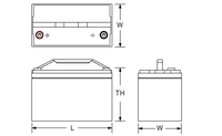 Technical drawing of Power Sonic PG‑12V110 12V 110Ah long life AGM standby battery available at Vizopower.