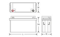 Technical drawing of Power‑Sonic PG‑12V130 rechargeable 12V 130Ah AGM long life battery available at Vizopower.