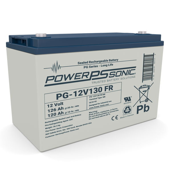 Power-Sonic PG-12V130 Rechargeable 12V 130Ah AGM Long Life Battery