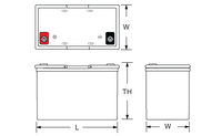 Technical drawing of Power Sonic PG-12V140 12V 140Ah AGM battery available at Vizopower for reliable standby power applications.