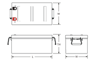 Technical drawing of Power Sonic PG-12V250 12V 250Ah AGM battery available at Vizopower for high-capacity rechargeable power.