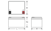 Technical drawing of Power Sonic PG‑12V28 12V 28Ah long life AGM battery available at Vizopower.