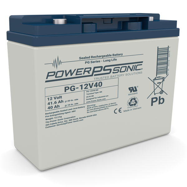 Power Sonic PG-12V40 12V 40Ah Long Life AGM Battery