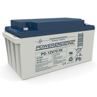 Power Sonic PG-12V75 12V 75Ah AGM battery available at Vizopower for reliable standby power applications.