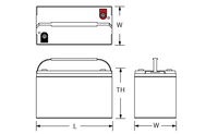 Technical drawing of Power Sonic PG-6V210 6V 210Ah AGM battery available at Vizopower for reliable standby power applications.