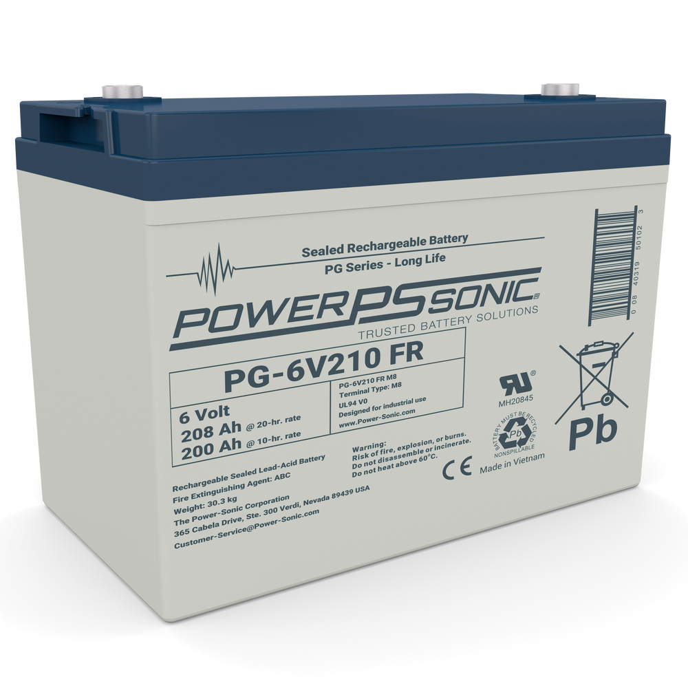 Power Sonic PG-6V210 6V 210Ah Long Life AGM Standby Battery