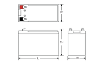 Technical drawing of Power‑Sonic PSL‑SC‑1290 12V 9Ah series‑capable lithium iron phosphate (LiFePO4) battery