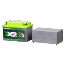 Front view of X2Power X2P14 lithium powersport battery showing label and casing